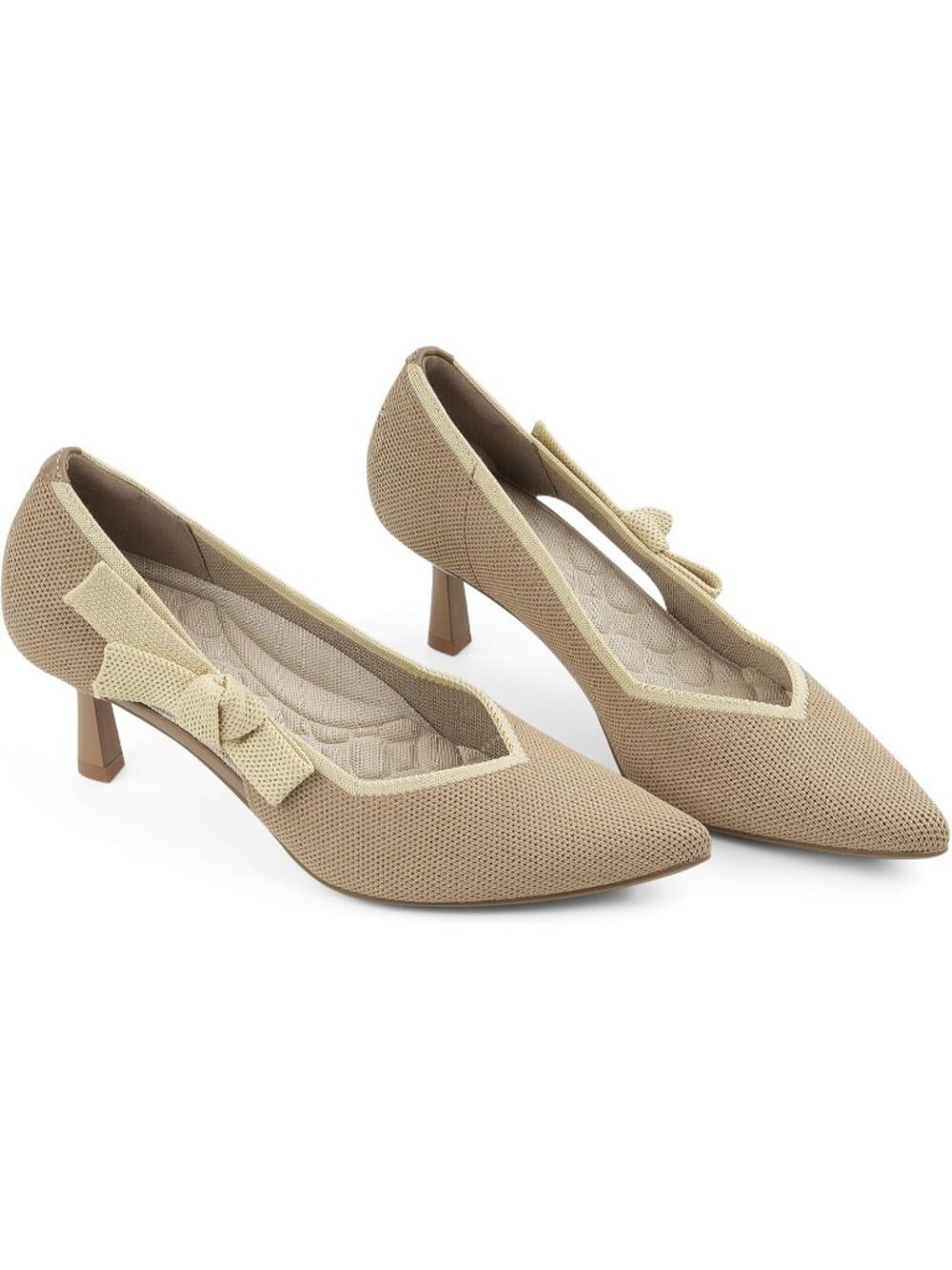 Women's Nude Comfortable Closed Pointed Toe Stiletto Casual Knit Mid Heel Pumps